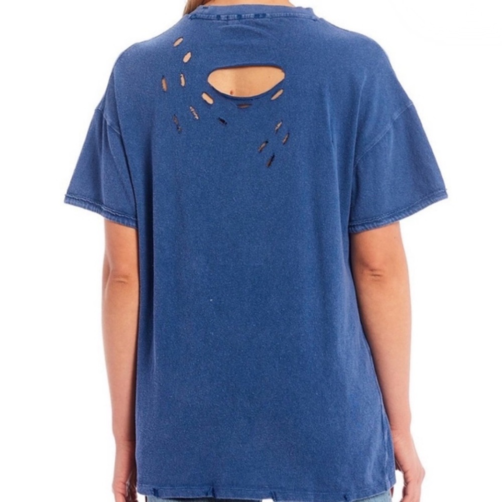 EUC We the Free Rubi Oversized Blue Distressed Tee Sz Large - Picture 8 of 9